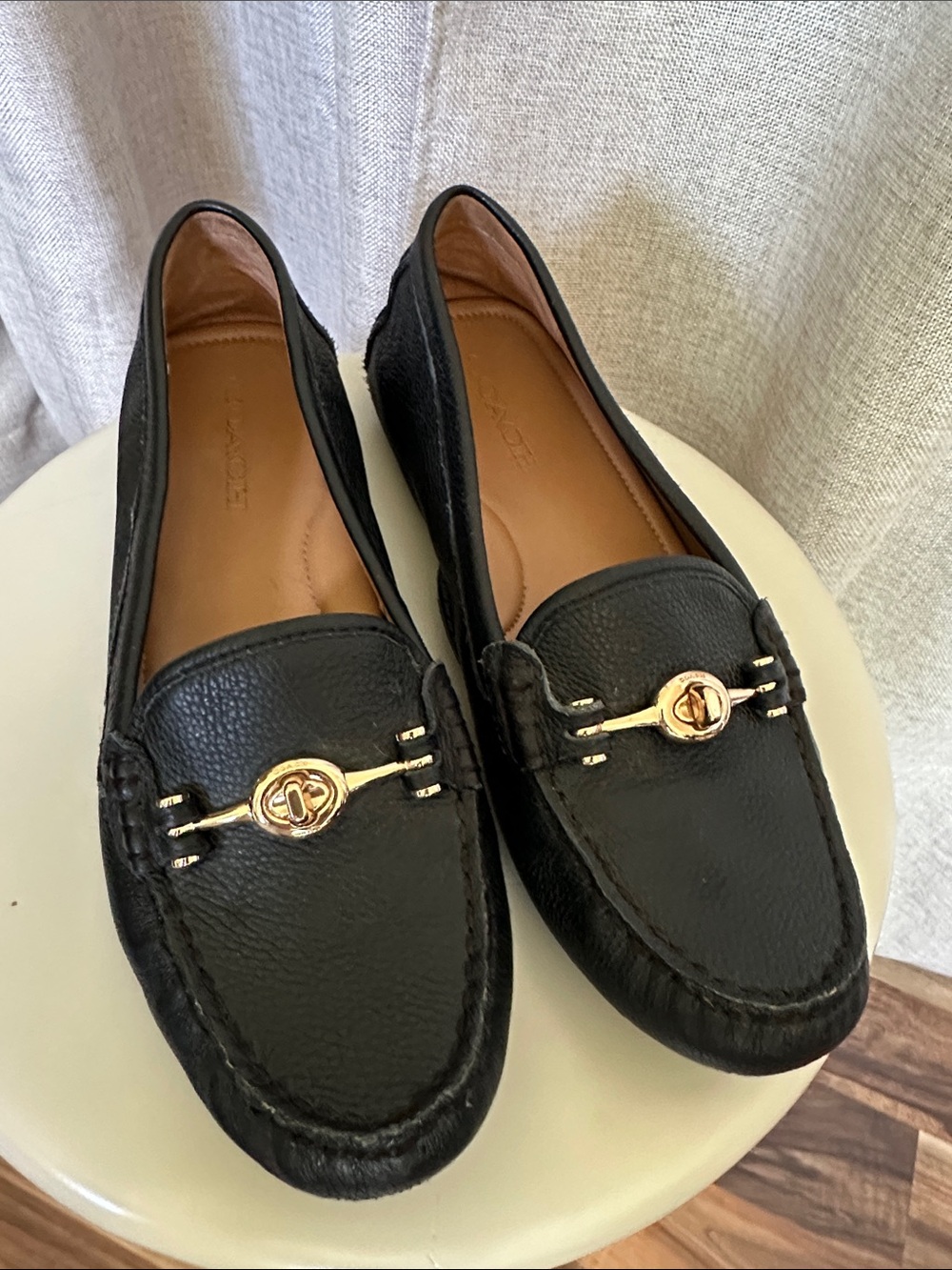 Coach Black Leather Arlene Driving Loafers with Gold Accent - Picture 1 of 7